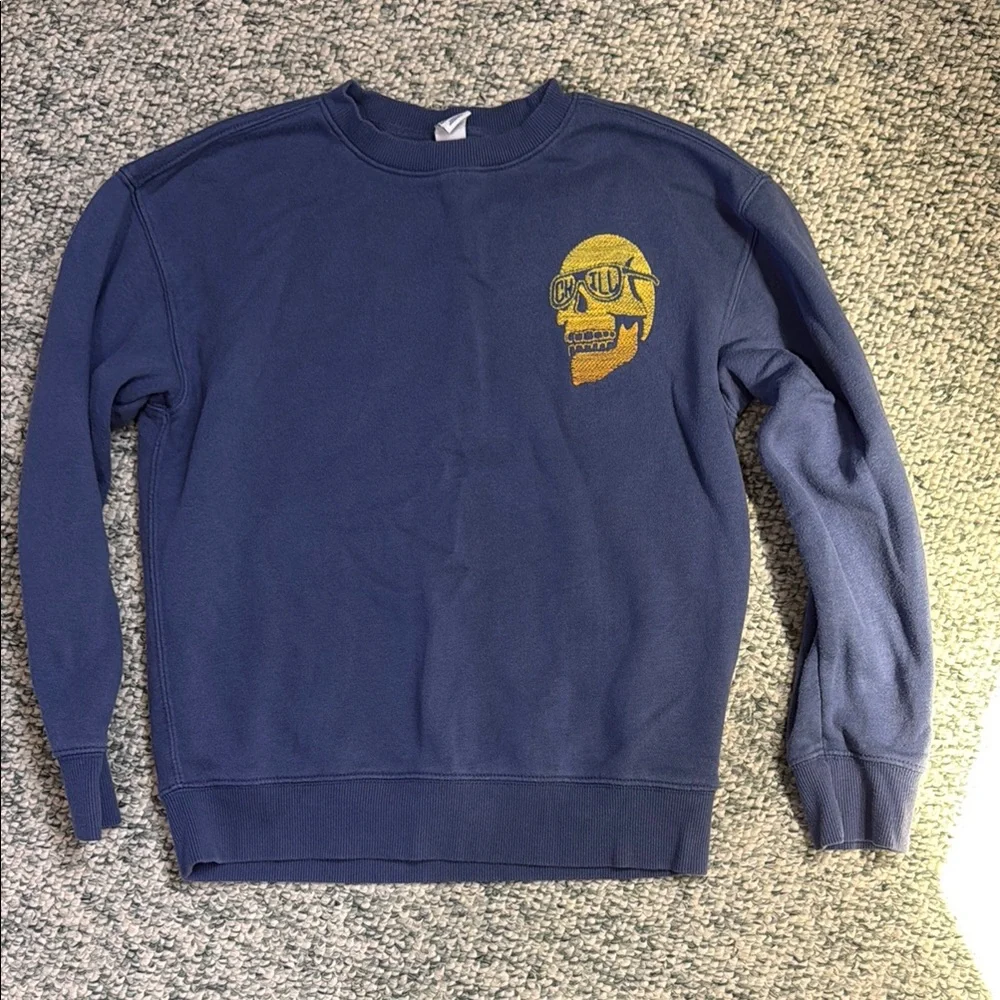 Like New Boys Old Navy‎ Embroidered Chill Skull Crewneck Sweatshirt